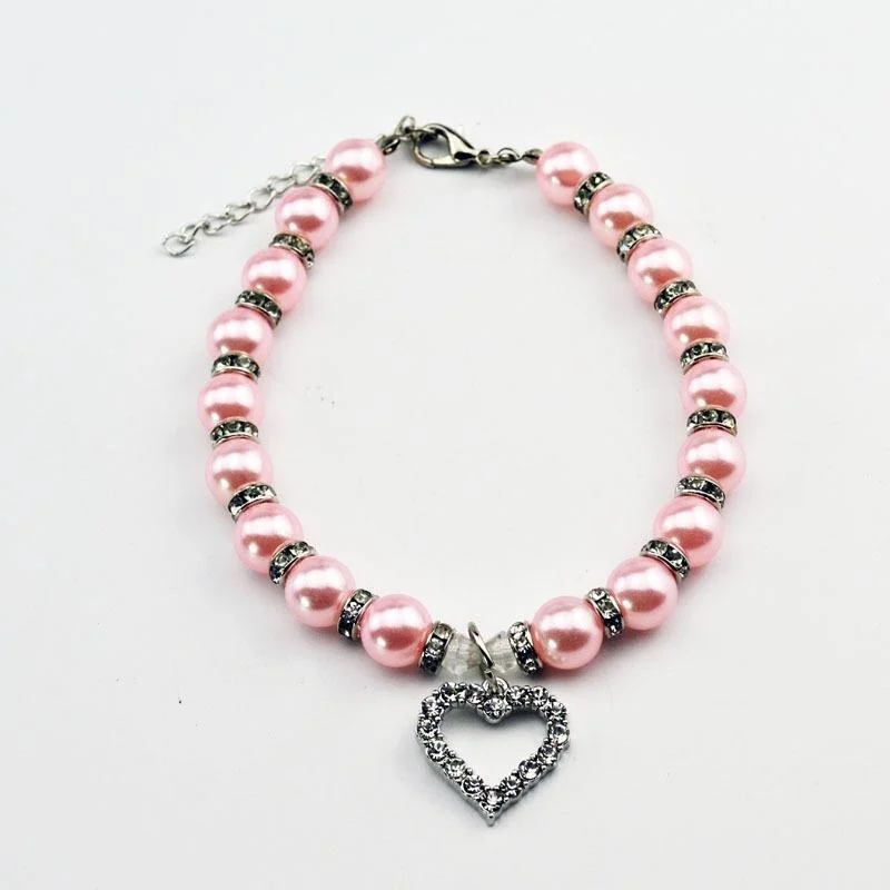 Pet Collar Pearl Necklaces Love Pendant Dogs Cats Collar Jewelry Pet Accessories  collar para gato