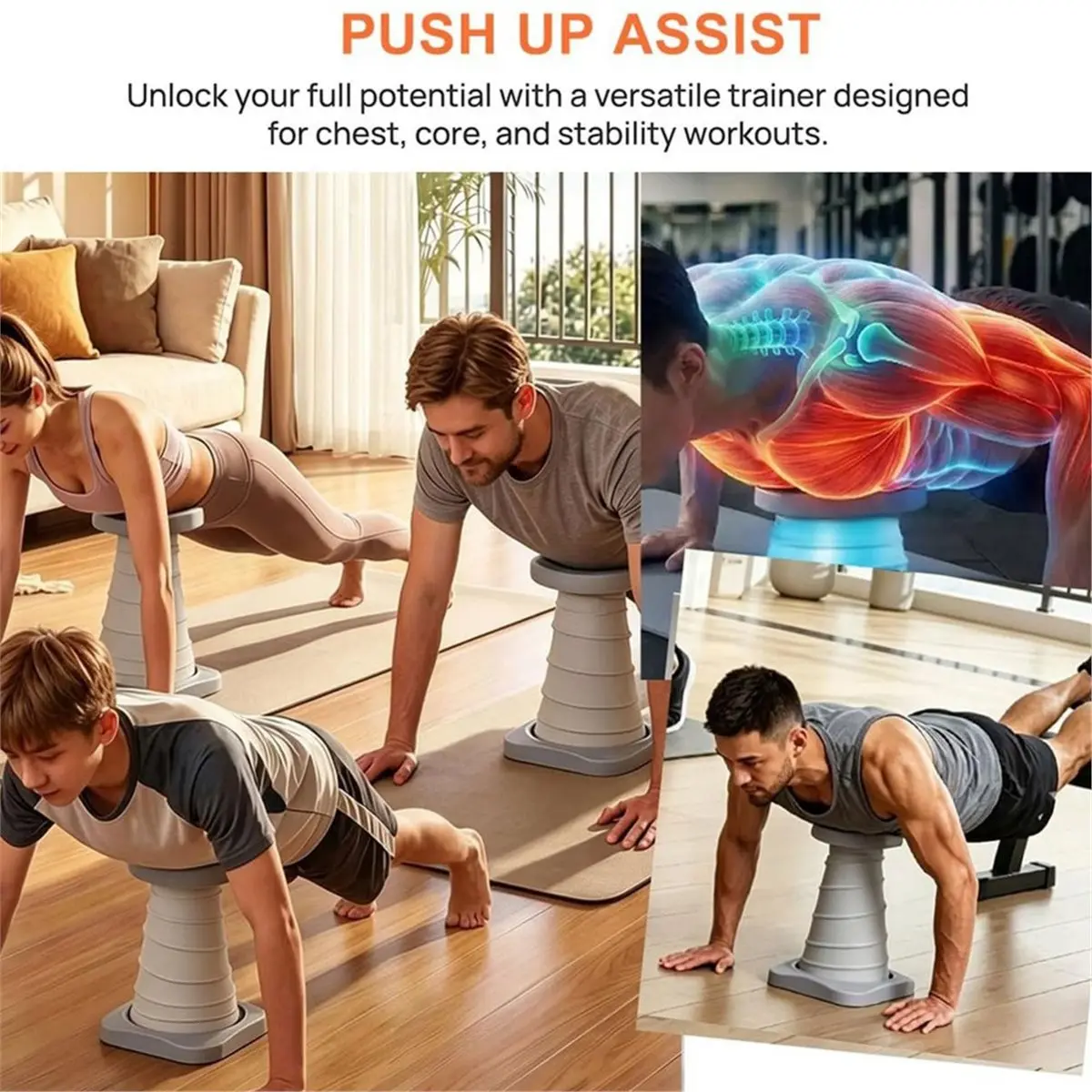 828Fnew Soporte para Flexiones, Equipo de Ejercicio con Rebote sin Esfuerzo, Equipo de Entrenamiento de Bíceps, Equipo de Fitness Abdominal, Gris