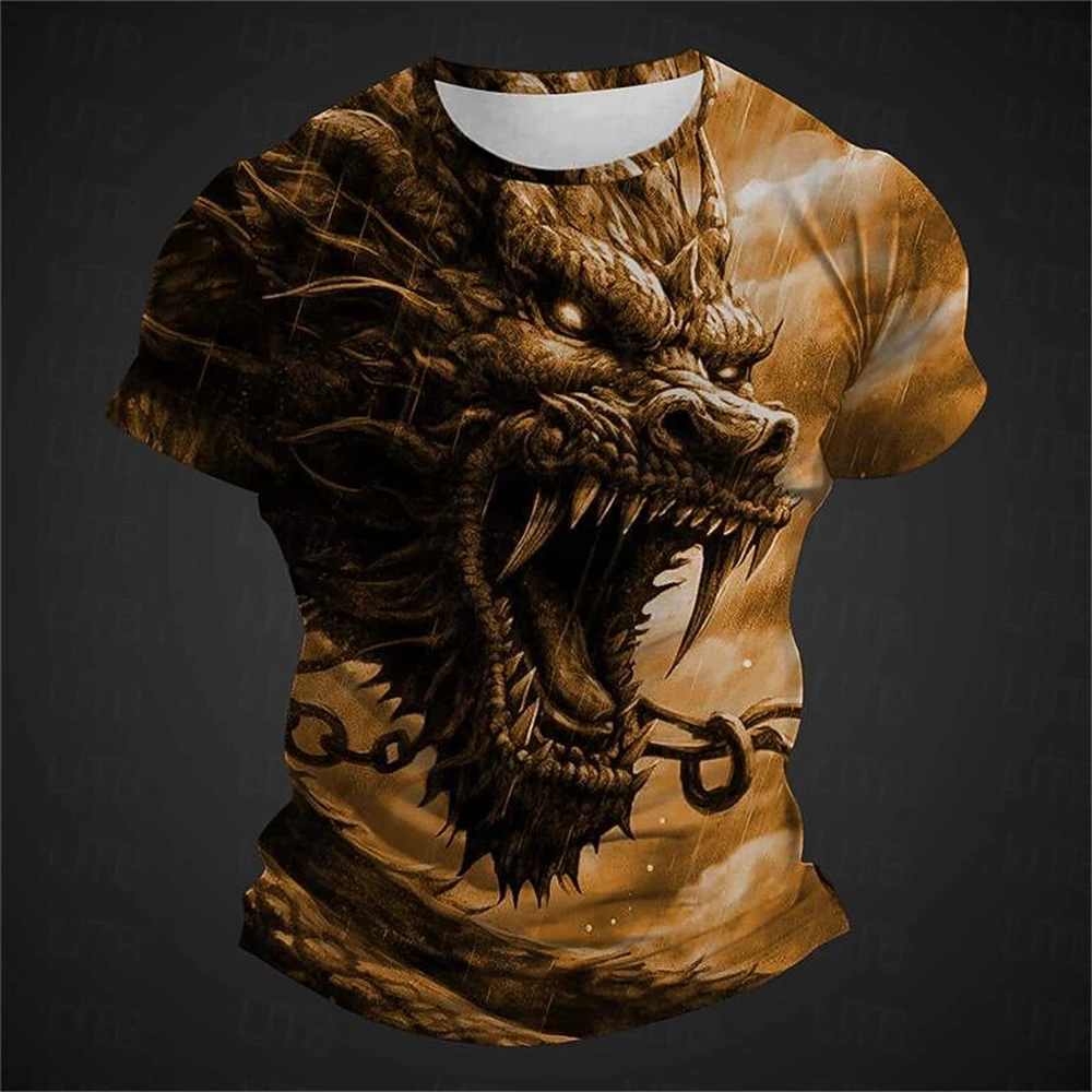 Summer Loose Men's T Shirt Funny Dragon 3D Print Tee Street Trend Vintage Clothes Casual O-neck Short Sleeve Top Fashion T-shirt
