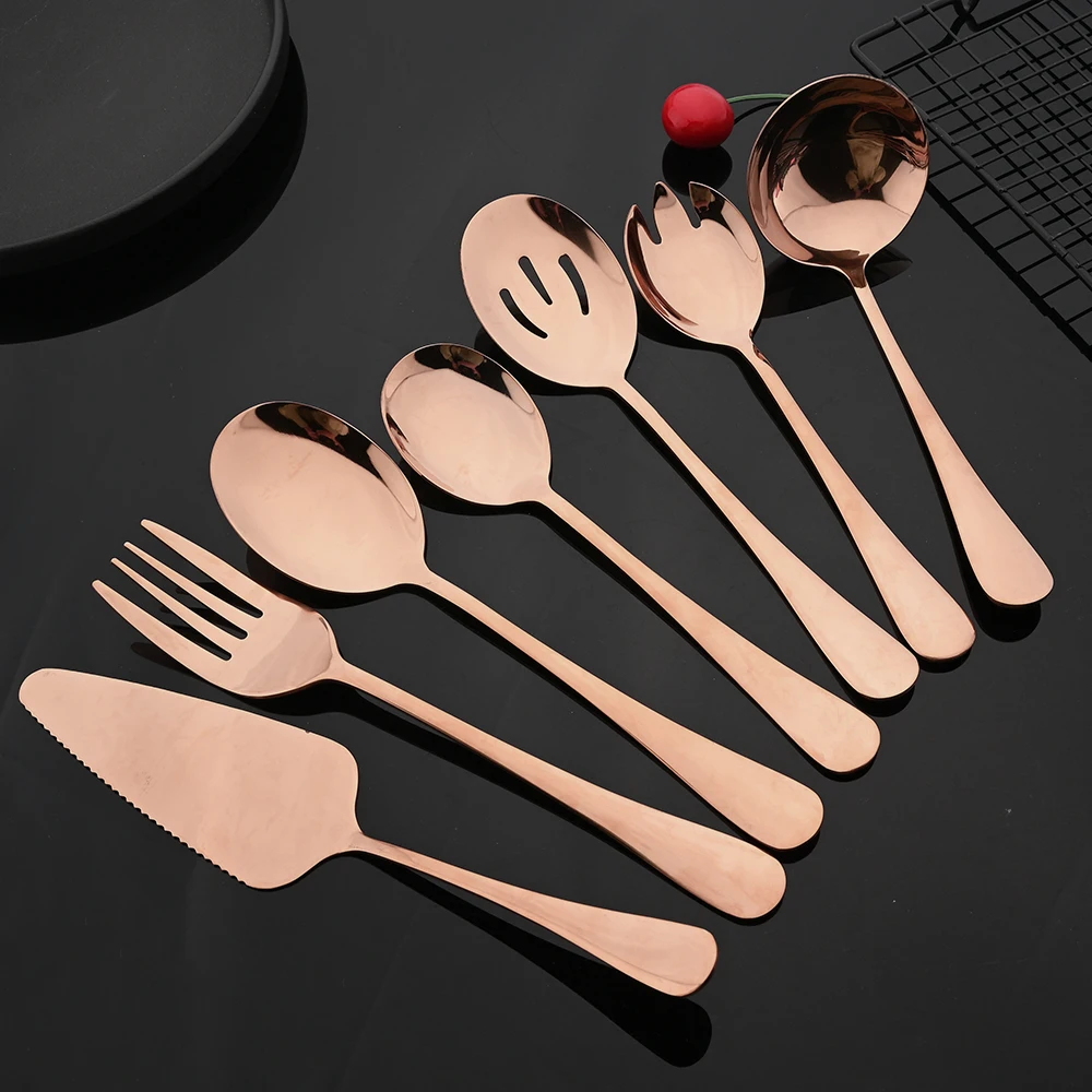 Rose Gold Dinnerware Cutlery Set Stainless Steel Tableware Service Fork Colander Spoon Cake Shovel Kitchen Dinner Flatware Set