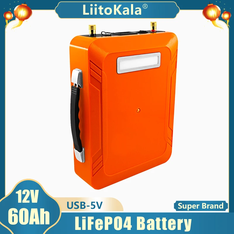 LiitoKala 12V 60AhLifepo4 Battery Pack lifepo LFP with BMS LED 5v USB for Motor Boat solar light Golf Car UPS 12.8V Battery