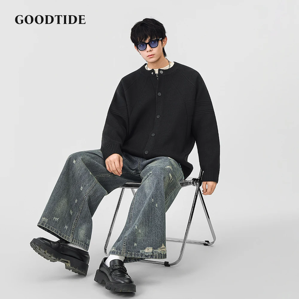 Fashion Men's Casual Crew Neck Cardigan 2025 Winter New Ribbed Knitted Jacket Button Front Soft Long Sleeve Outerwear Top