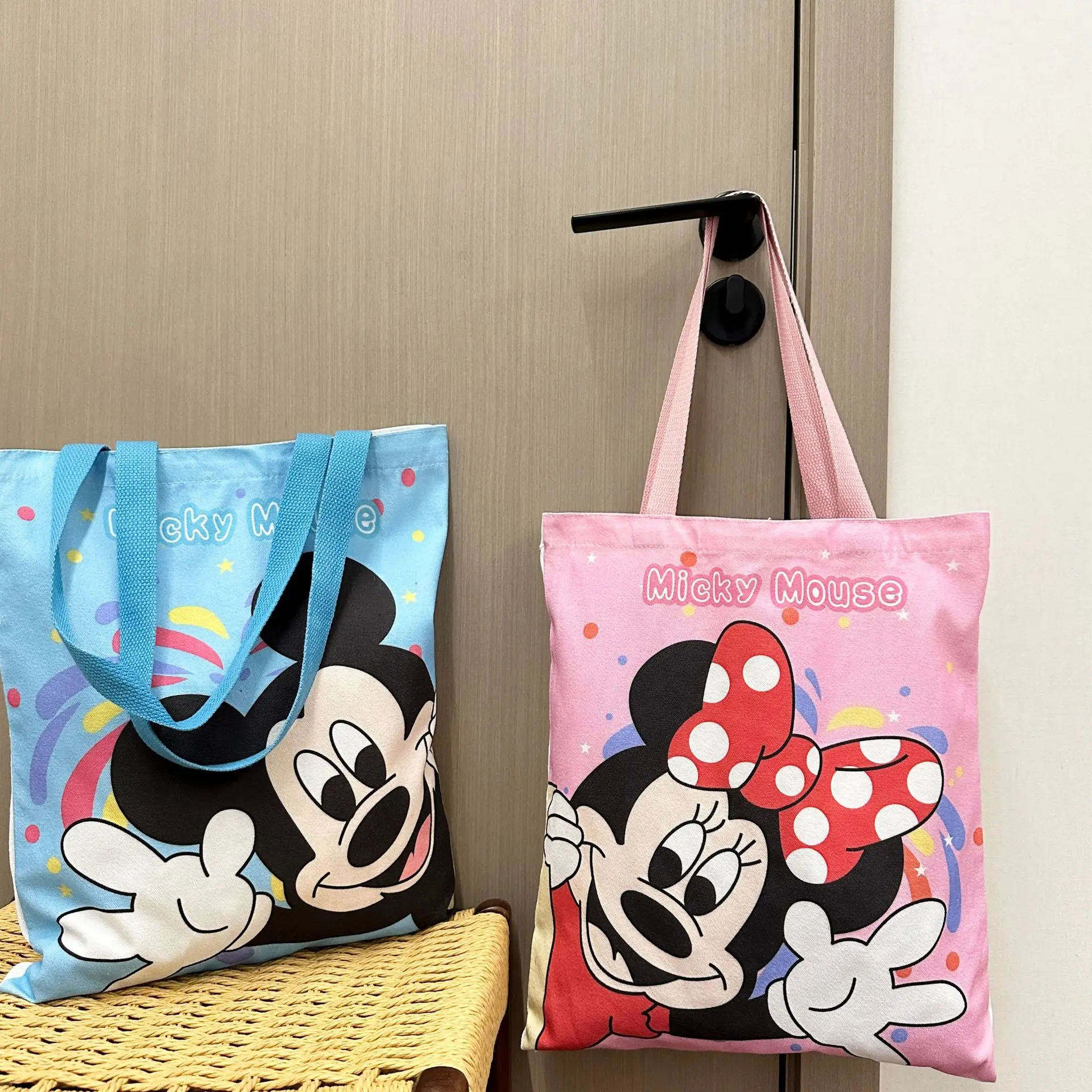

New Disney Mickey Minnie Handbag Cartoon Creative Printed Pattern Shopping Bag Large Capacity Fashion Canvas Shoulder Bag Gifts