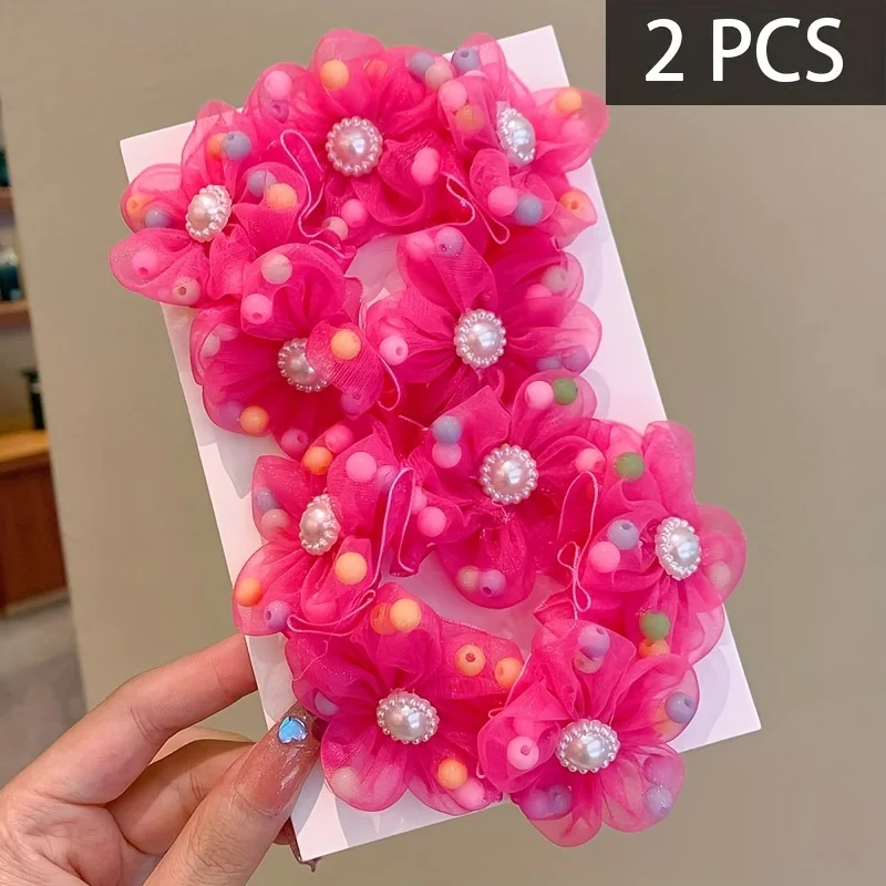 1 para dziecięcych perłowych kwiatowych akcesoriów do włosów dla małych dziewczynek Urocza kulka do włosów Opaska na głowę dla dziewczynek Gumowa guma do włosów Ba