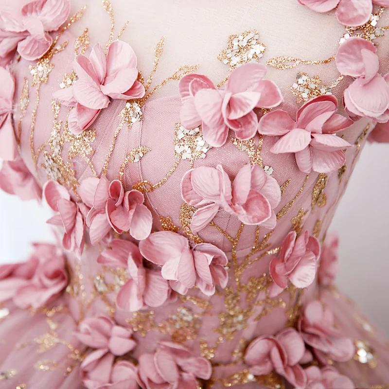 Vestidos de quinceañera, vestido de baile rosa, Floral, dorado, lentejuelas brillantes, cuello transparente, vestidos de fiesta de noche, vestido de