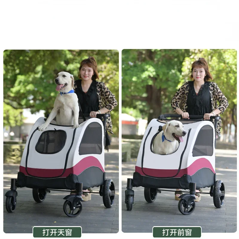 Pet Stroller Suitable for Large Dogs Disabled Elderly Dog and Cat Stroller Portable Foldable Trolley 60kg Dog Cart