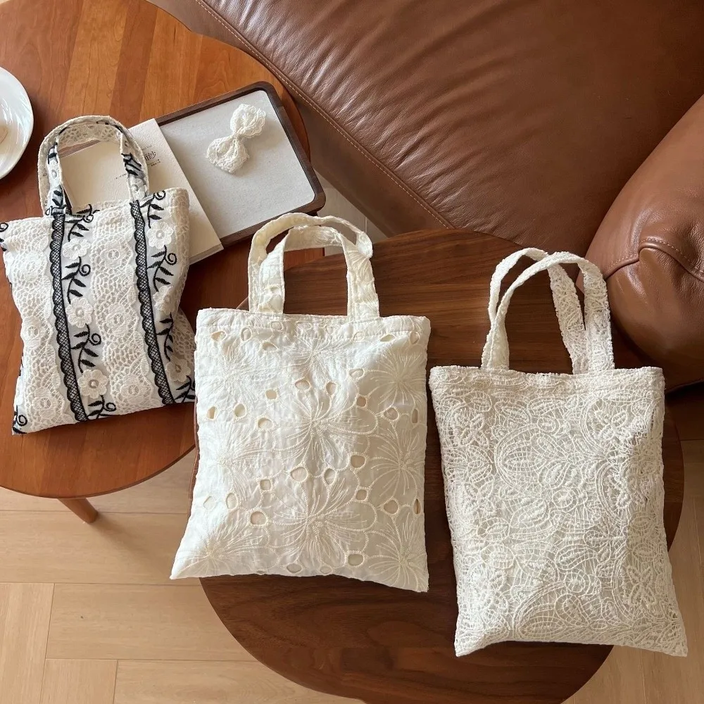 

Trendy Retro Hollow Out Shoulder Bag French style Elegant Bohemian Handbag Lightweight Embroidery Lace Tote Bag for Women