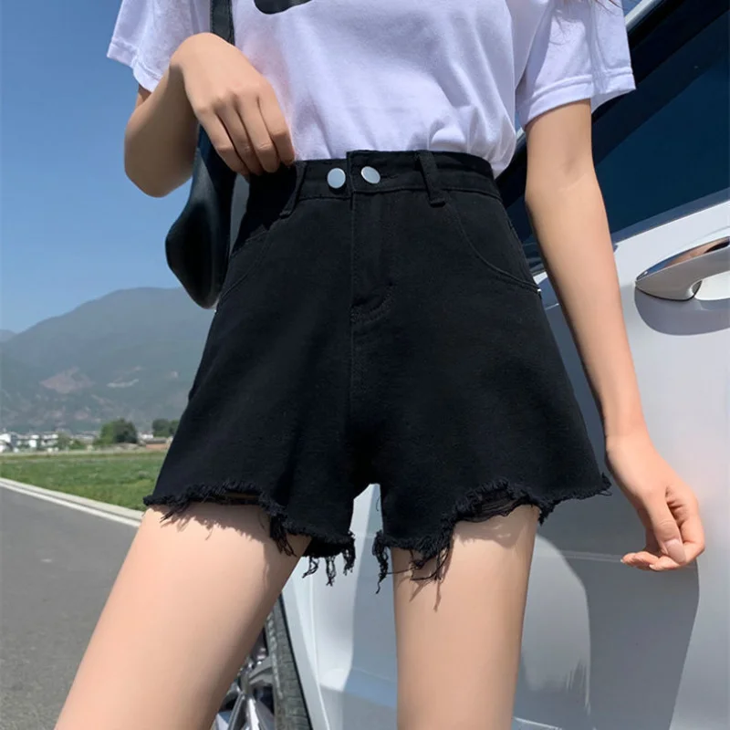 

Women's high-waisted denim shorts for summer2021New FashioninsLoose-fitting, slimming, wide-leg, ripped, trendyaWord Hot Pants