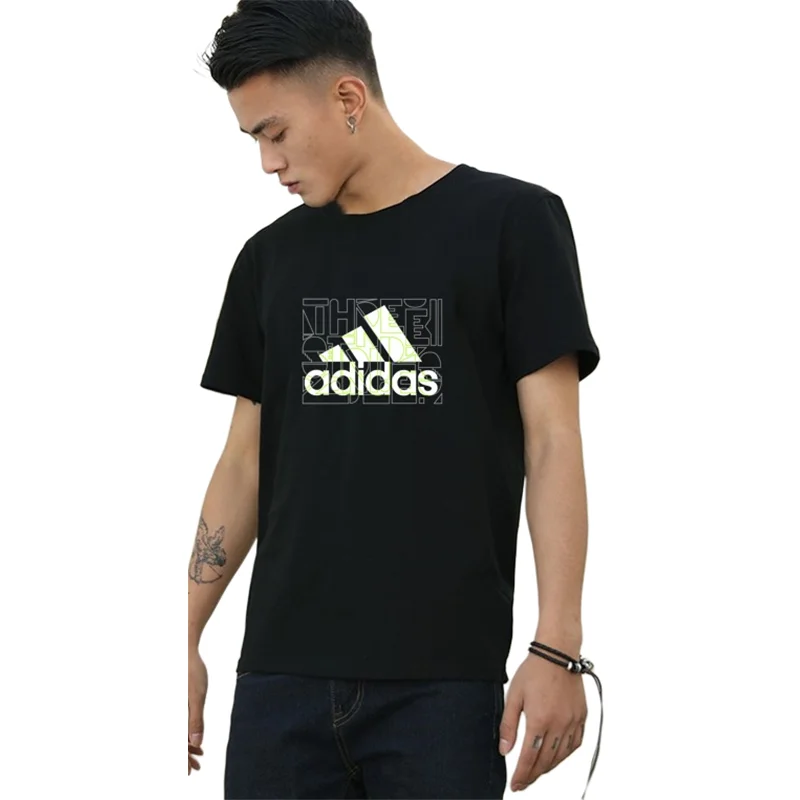 アディダス 932159 # コットンプリントラウンドネック半袖TシャツオリジナルオディールショートT(M--5XL)ブラックカラー