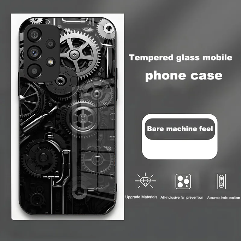 Black glass phone case For Samsung  a 16 34  Technology wheel pattern design Business first choice dust proof protective
