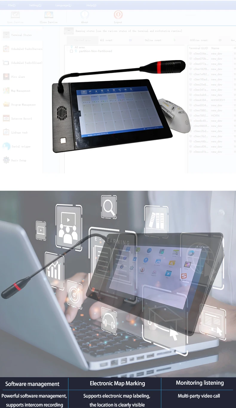ไมโครโฟนตั้งโต๊ะ TLF ระบบปฏิบัติการแอนดรอยด์ หน้าจอสัมผัสขนาด 10 นิ้ว รองรับการเชื่อมต่อวิดีโอระยะไกล รีเซ็ตเมาส์