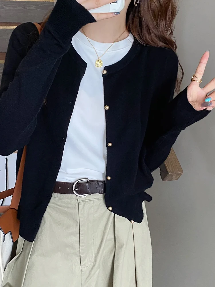 

Fall Women Long Sleeve Elegant Cardiagn Sweater Autumn Casual Long Sleeve Knitted Top 2025 O-neck Knitwear Fashion Clothing