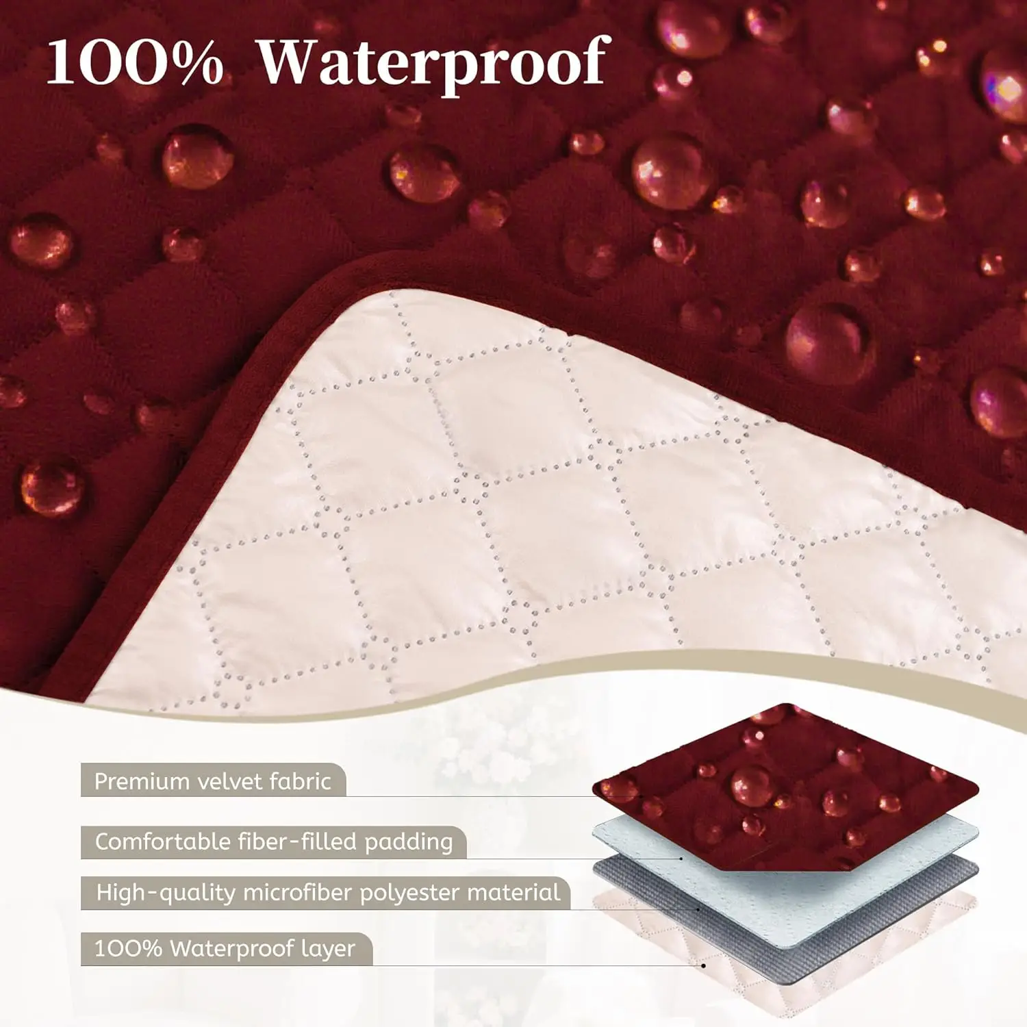 Sarung Sofa Bentuk L Anti Air untuk Anjing, Ramah Hewan Peliharaan, Beludru, Dapat Dicuci, Anti Selip dengan Kantong (Merah Anggur, Ukuran XX-Large)