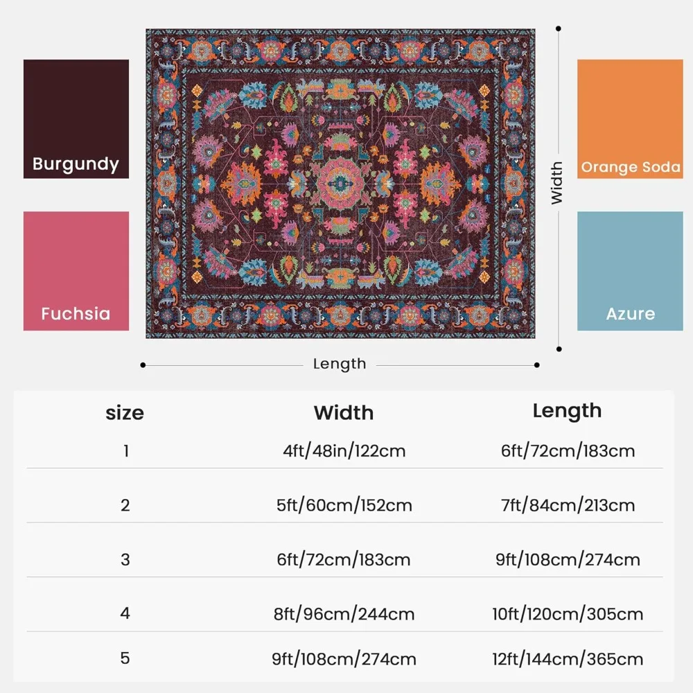 Large Washable Non-Slip Low Pile Oushak Area Rugs - Vintage Stain Resistant for Living Room, Bedroom, and Dining