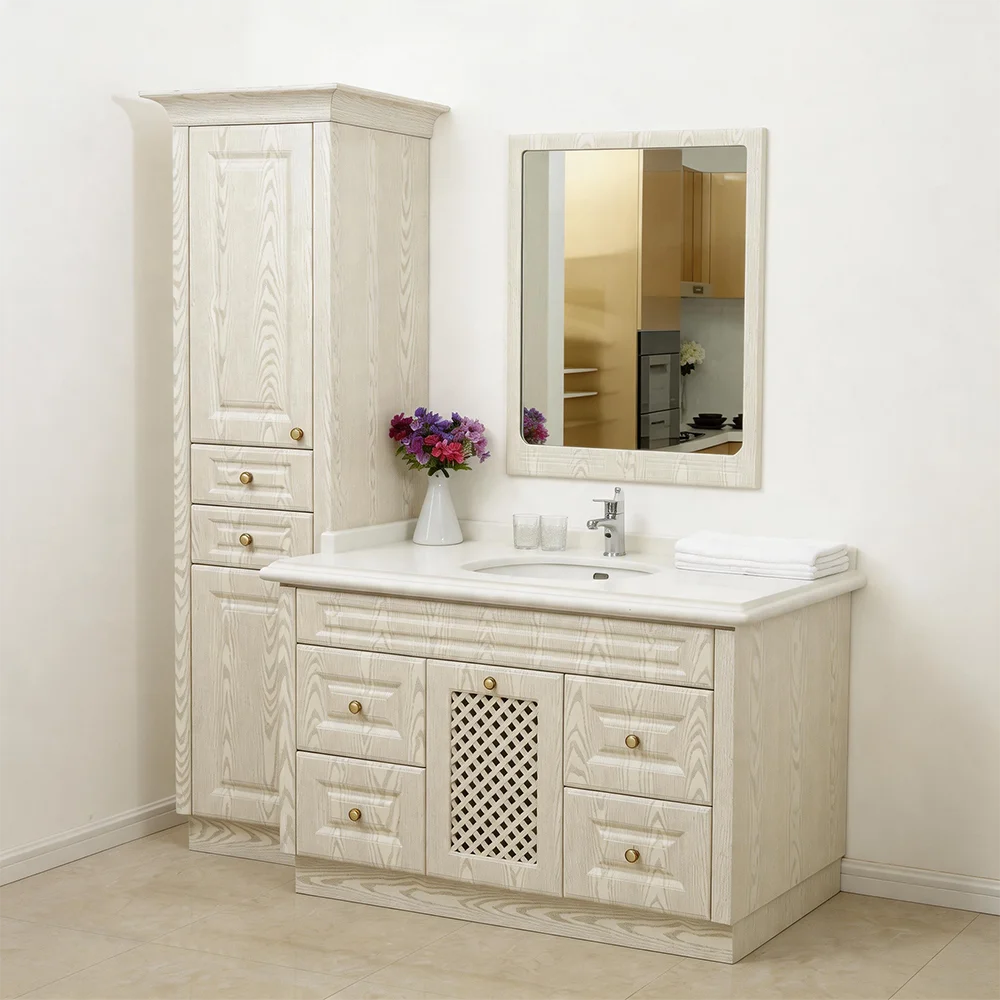#American Country Style Bathroom Vanity Set with Mirror MDF Bathroom Storage Cabinet