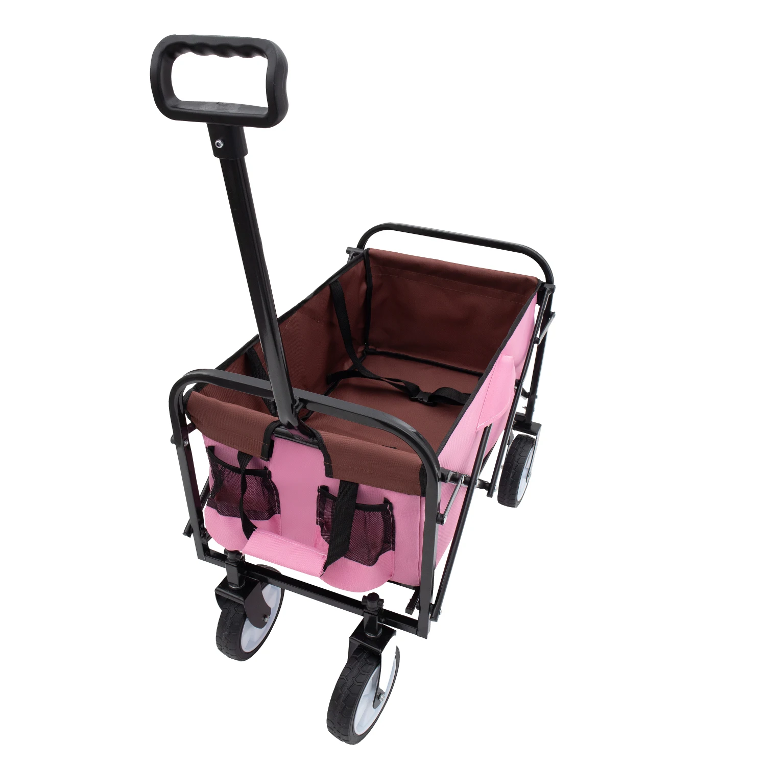 Collapsible Beach Utility Wagon Cart - Pink, Supports 225lbs, All-Terrain Wheels, Strapping System, Folding Design for Camping,