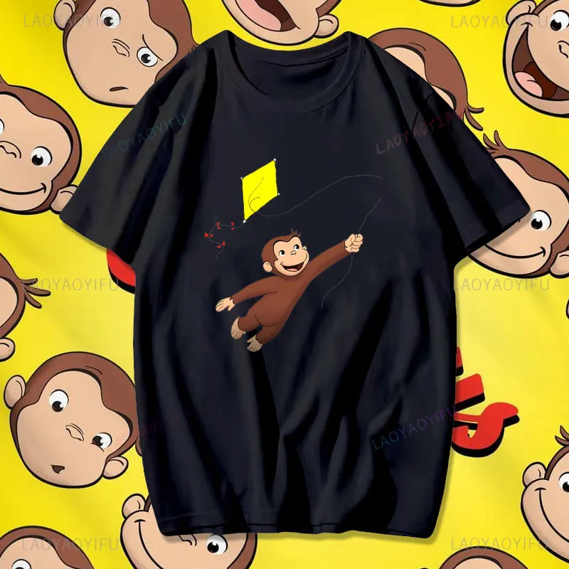 Cartoon Curious George Woman Man Graphic T Shirts Movie-Inspired Casual Wear Cotton Breathable Fabric with Summer 2025 Must-Have