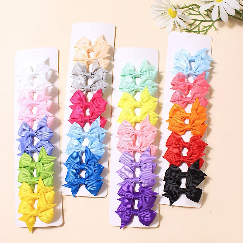 10Pcs/Lot Kids Solid Color Ribbon Baby Bows Hair Clips for Baby Girls Handmade Bowknot Hairpin MiNi Barrettes Hair Accessories