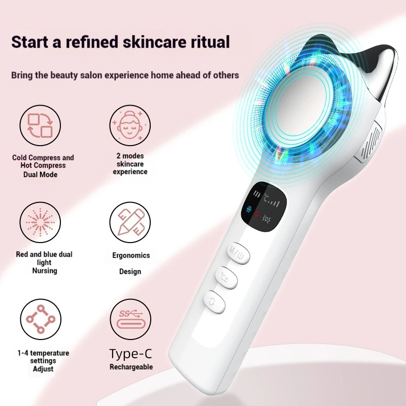 

Cold Facial Massager Small Ice Hammer Hot Cold Facial Massager: Red Blue Light Therapy Device with Ice Heat Functions