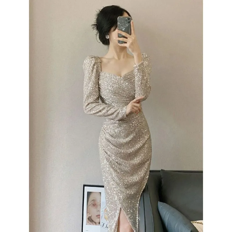 Champagne Evening Dress Woman  New Temperament Light Luxury Small Arts Test Senior Sense Banquet Engagement Dress Host