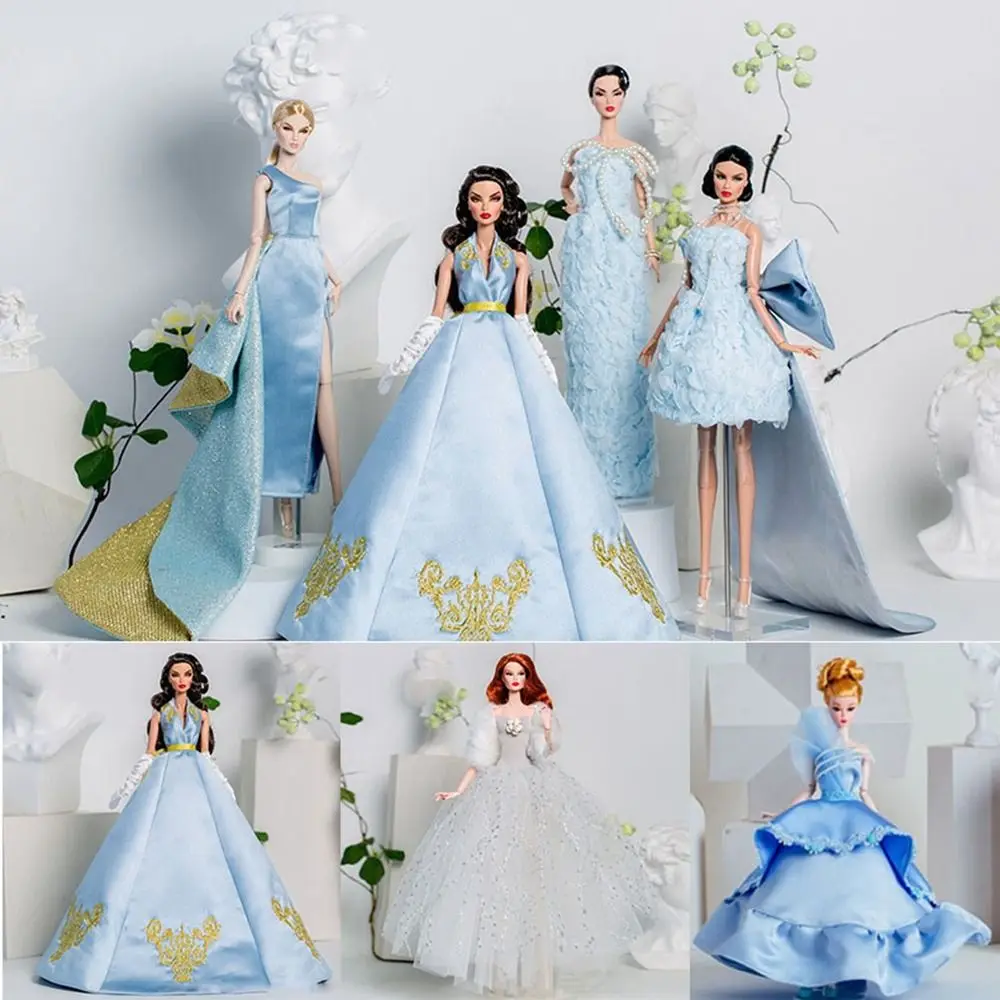 European Fashion Doll Supermodel Blue Dress Embroidery Luxurly 8 Styles Doll Clothes Suit DIY Toy Accessories Set