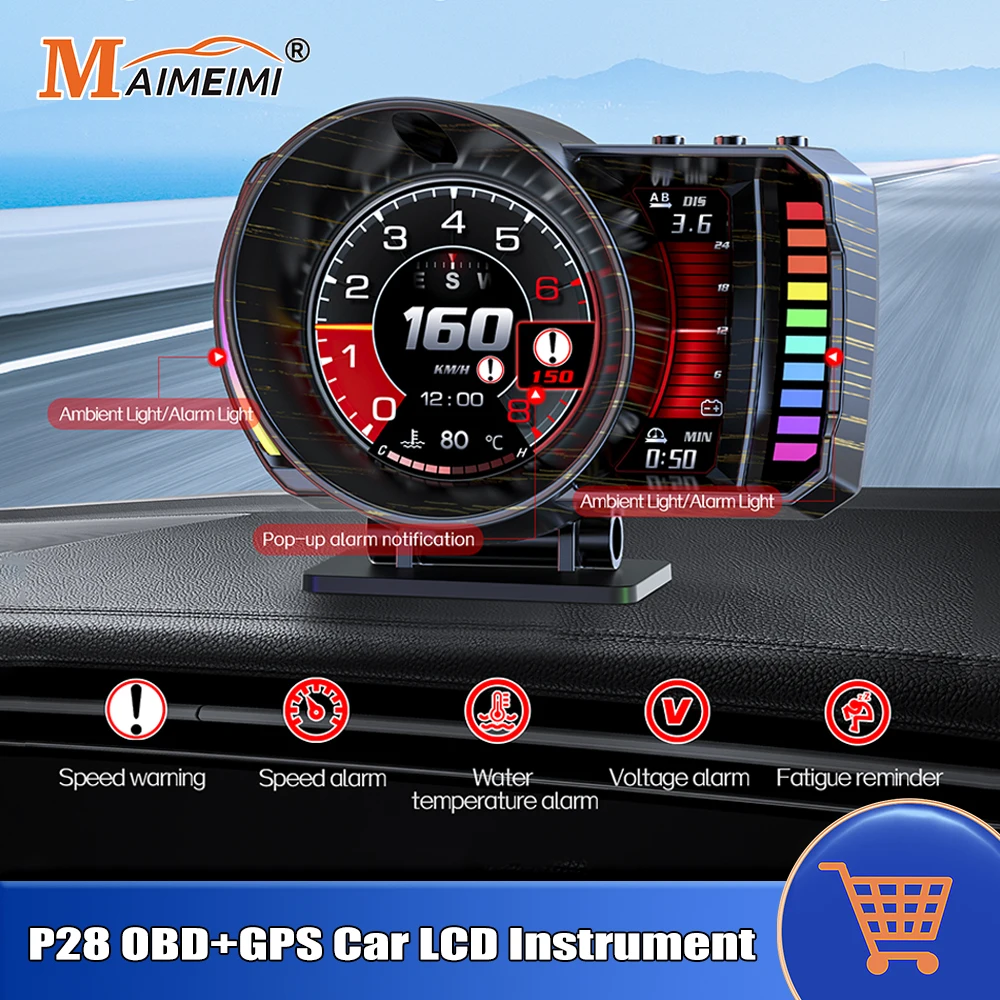 P28 Car OBD HUD On Board Computer GPS Speedometer Gesture Recognition Digital Meter Oil Temp Air Fuel Ratio Clock Slope Meter