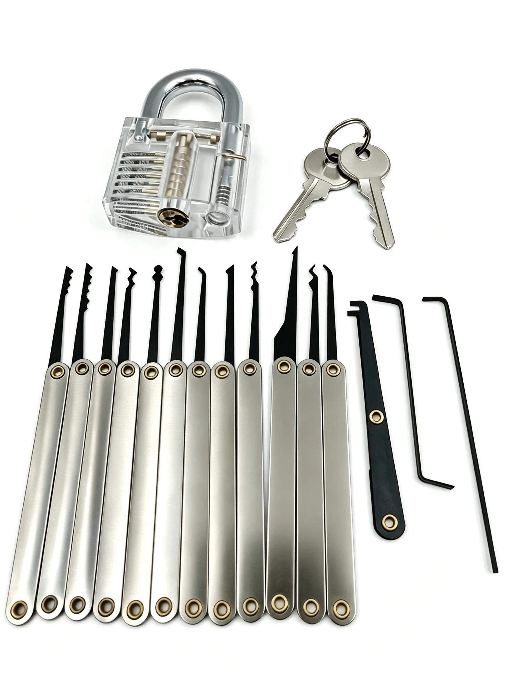 Transparent Practice Padlock with Lock Pick Tool Set, Professional Locksmith Training Tools for Lock Skill Learning & Practice
