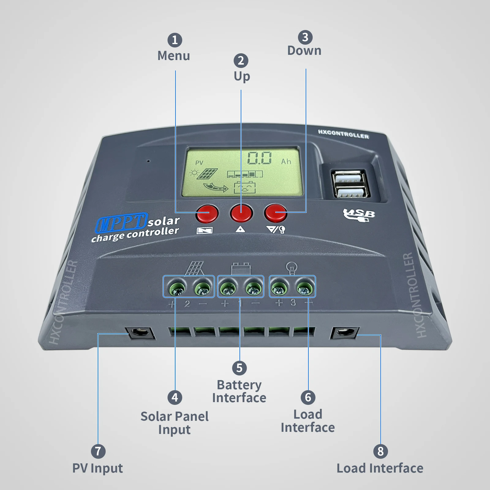 Regolatore di carica solare MPPT 30A 12V 24V 720W Regolatore di sistema di pannelli solari fotovoltaici con ricarica USB per batteria al litio GEL