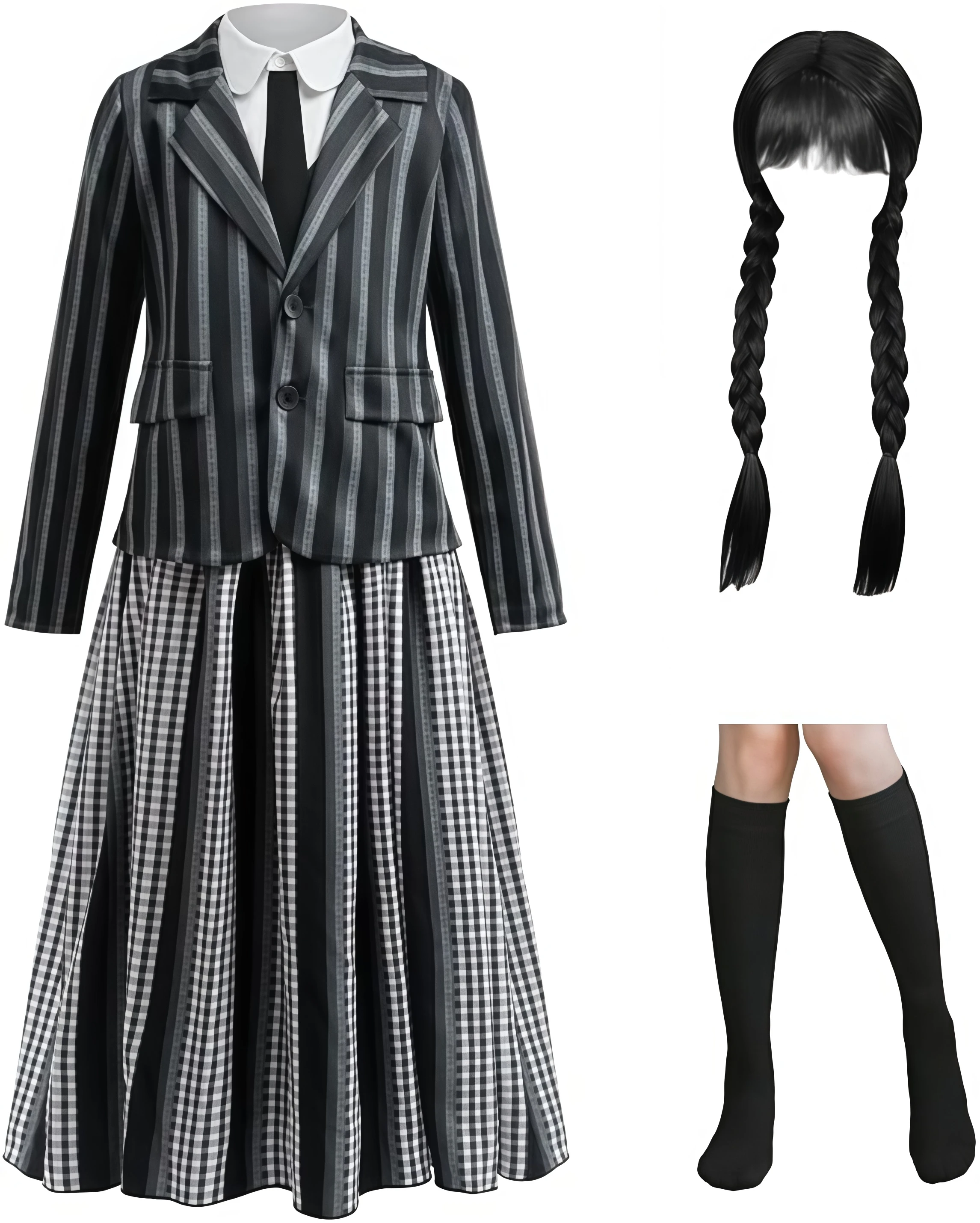 

Black Striped Jacket With Dress For Kids Girls Family Dress Up Outfit Gothic Costume For Halloween Birthday School Party Outfits