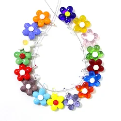 2Pcs Korean Style Colorful Cute Mini Glass Flower Charms Pendant Creative Mother's Day Thanksgiving Gift Home Decor Accessories