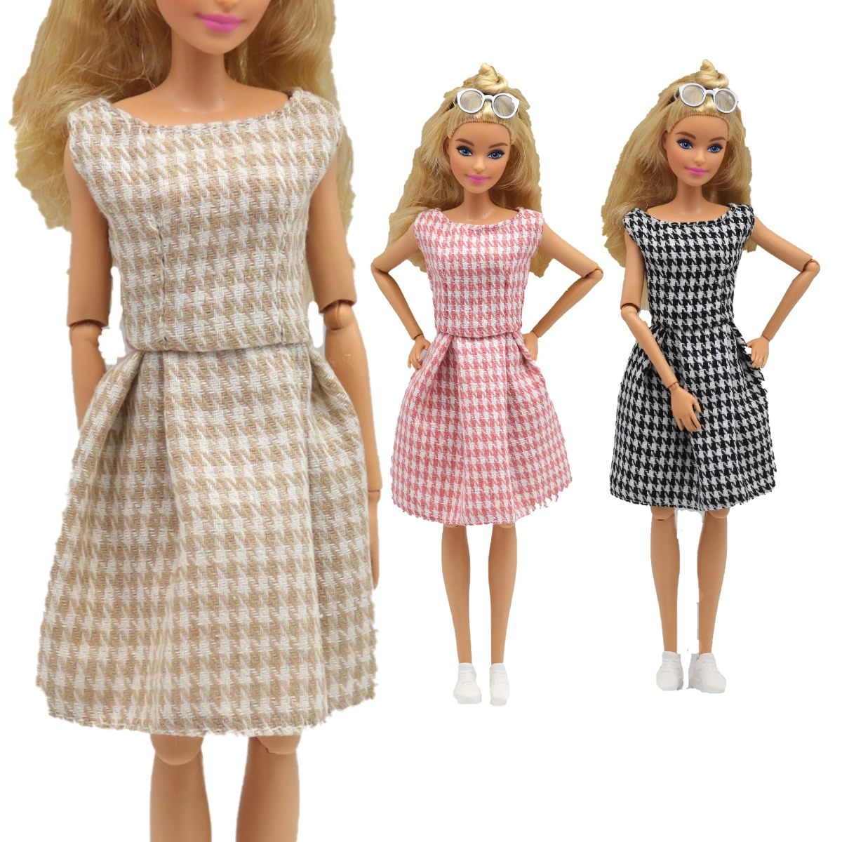 Retro 60s Fashion Lattice Dress for Barbie Blyth 1/6 30cm MH CD FR SD Kurhn BJD Doll Clothes Accessories