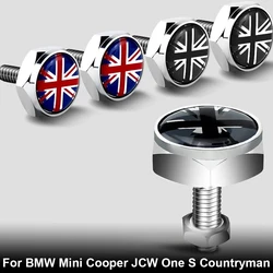 4Pcs For BMW Mini Cooper JCW One S Countryman Car License Plate Frame Fixed Bolt Screw Nut Caps Union Jack Emblem Accessories