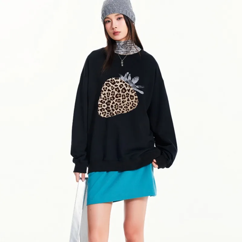 Sweatshirts Women Korean Fashion Retro All-match Ins Autumn Young Daily Classic Prevalent Leopard Printed Design Casual Mujer