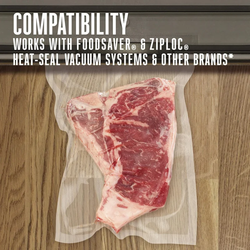 أكياس سد الفراغات، طبقتان بسمك 3 مم، NutriFresh، FoodSaver وغيرها من أنظمة الختم الحراري، إعداد الوجبات وفيديو الصوص، خالية من مادة BPA،