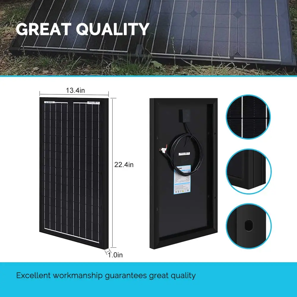 Renogy 30W Watt Monocrystalline Solar Panel 12V Volt Off Grid Power RV Home Boat