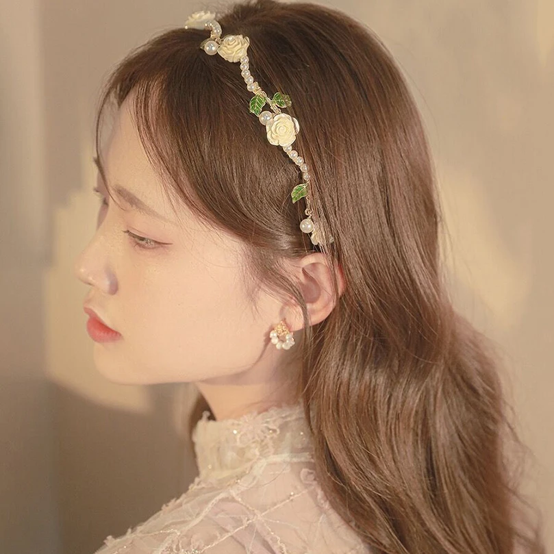 أربطة شعر مصنوعة يدويًا من اللؤلؤ الوردي للفتيات ، أربطة رأس للنساء ، رباط شعر جميل ، طوق رأس ، إكسسوارات شعر ، جديدة