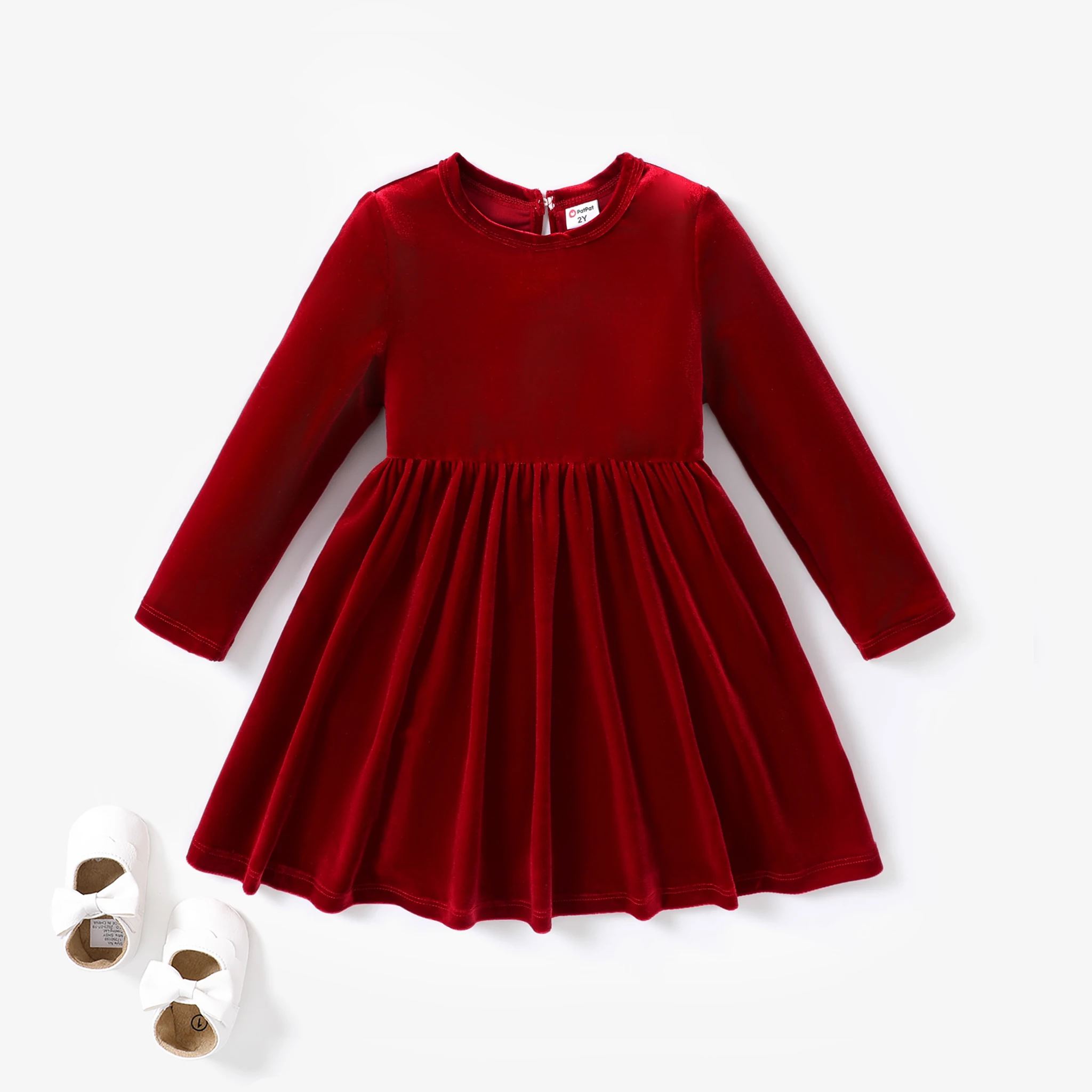 PatPat Christmas Sweet Toddler Girl Solid color Velvet material Dress Set