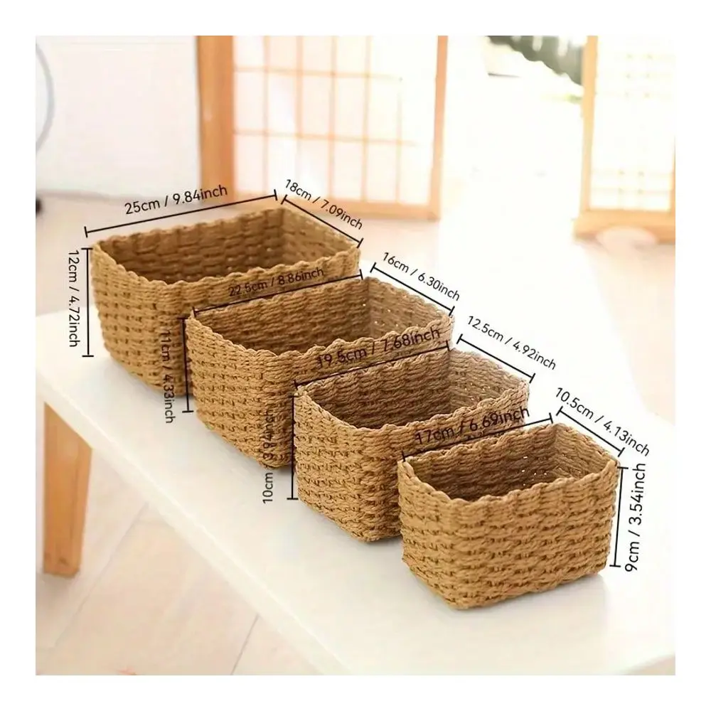 4-Piece Woven Storage Basket Set Paper Cord Woven Baskets Decorative Storage Basket Collection Miscellaneous Items, Cosmetics, CD & Toy Storage Boxes Kitchen, Bathroom, Bedroom
