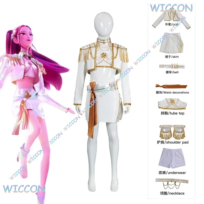 

Child Girls Idol Roleplay Kpop Demon Kids Hunters Huntrix Mira Cosplay Costume White Suit Outfits Halloween Carnival Party