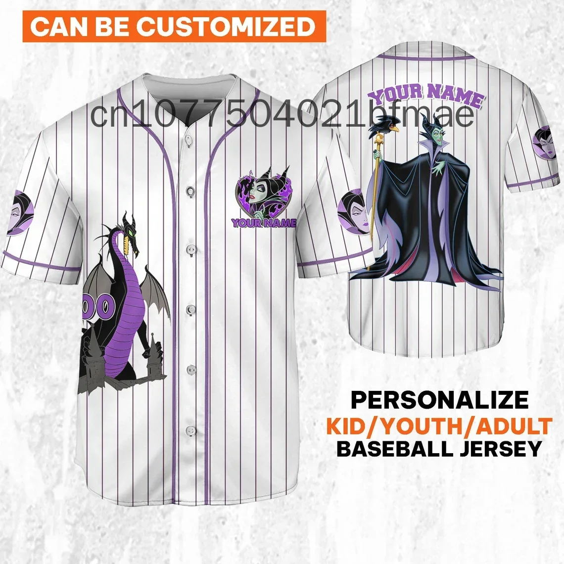 2024 New Free Custom Name Disney Maleficent Baseball jersey  Disney Men And Women Kids Short Sleeve Baseball Shirt