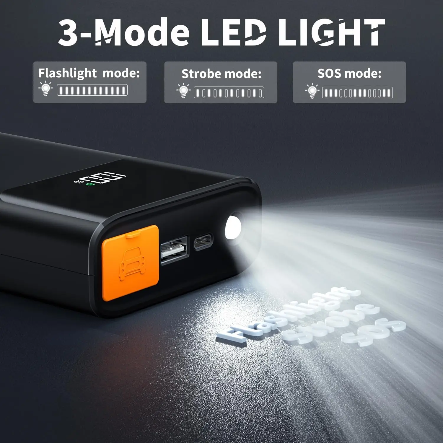 بطارية السيارة Jump Starter 2000A، صندوق قفز 12 فولت للغاز 8.0 لتر/7.5 لتر، كابلات ذكية، 3 أوضاع إضاءة، شاشة LCD #5