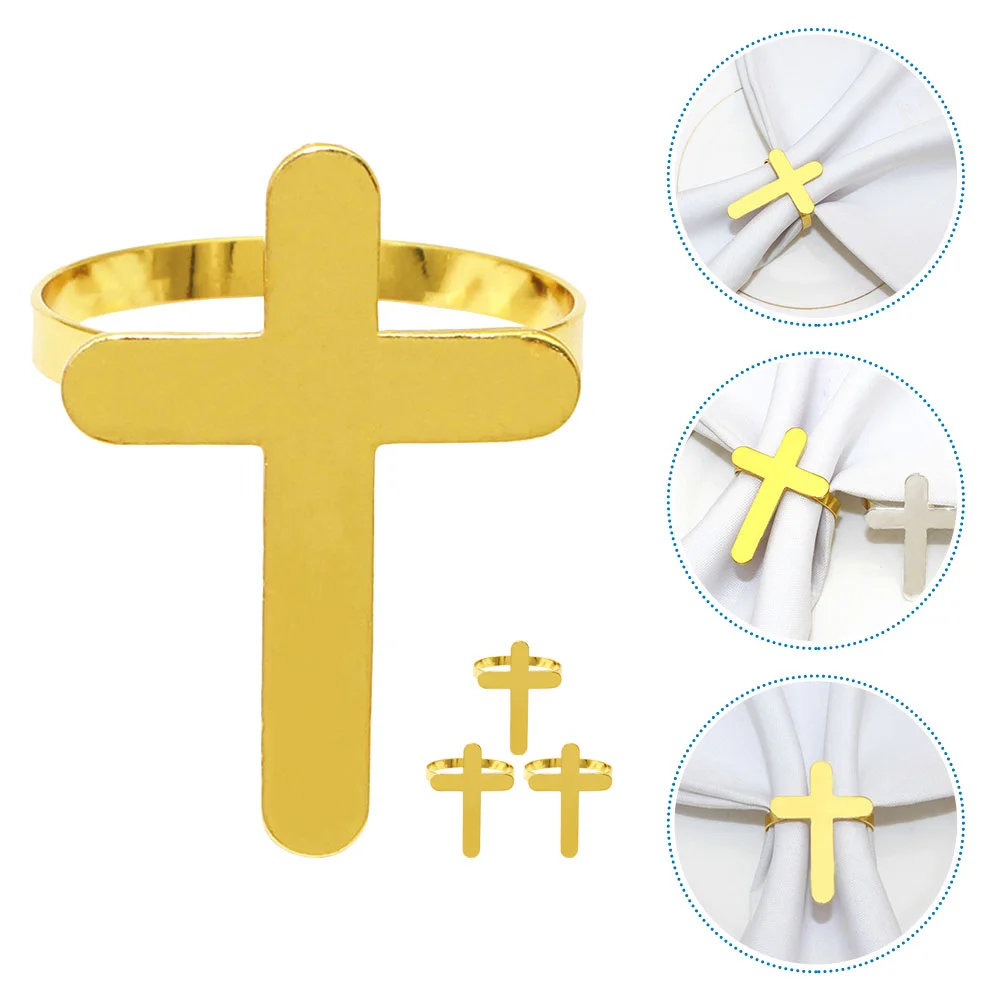 

4 Pcs Napkin Ring Holder Wedding Dining Holders Chains Cross Rings Sports Party Favors Metal Tray