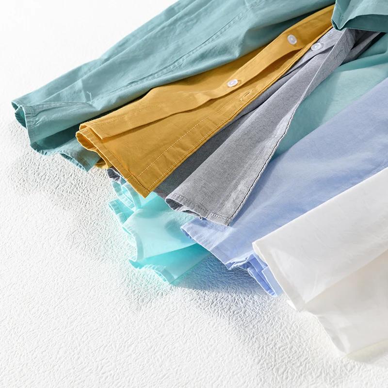 

Stylish Short Sleeved Casual Cotton Shirt Men‘’s Brand Trend Comfortable Solid Top Clothes 6 Colors Chemise Homme Drop Shippin