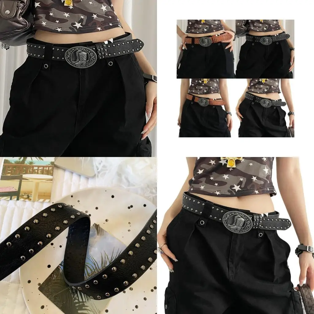 

39BB Decorative Studded Punk Belt Design Adjustable Cowgirl Waist Unisex