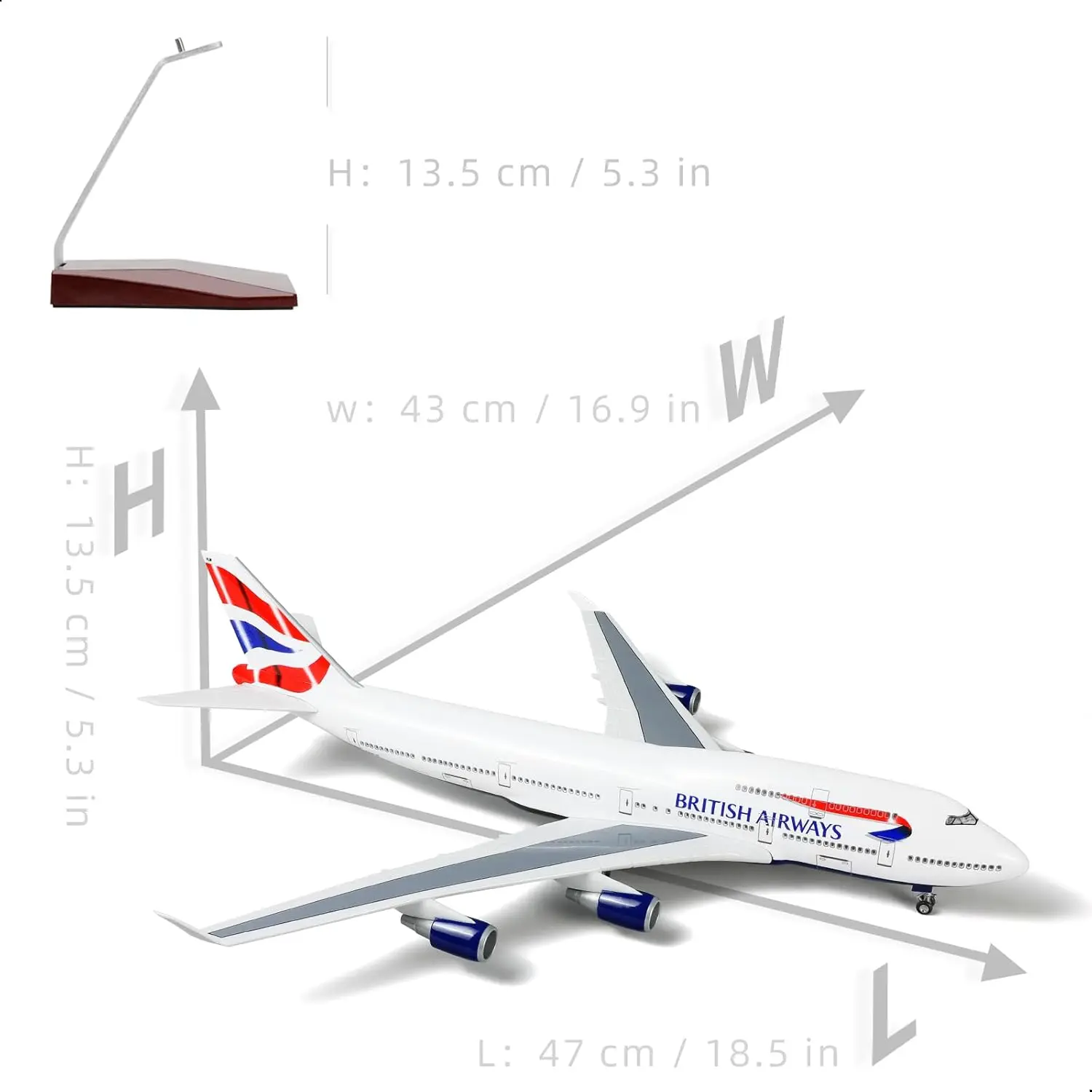 Display 47cm 1/150 Scale 747-400 British Airways Plane Model B747 Diecast Resin Airplane with Landing Gear for Collection