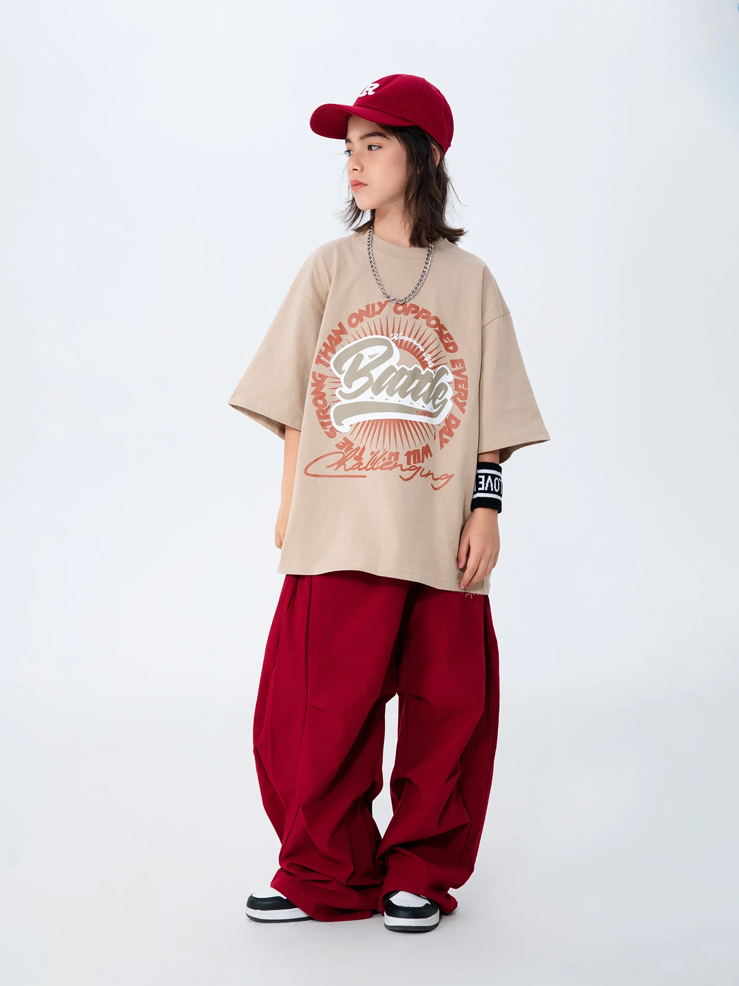 2025 dzieci sala balowa Hip Hop kostiumy do tańca dla chłopców luźna koszulka Cargo spodnie stroje dziewczyny jazzowy strój na występy DQS19977