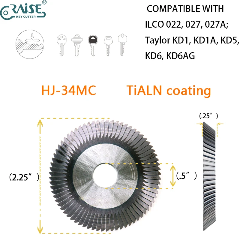 

Фреза RAISE, совместимая с станками для нарезки ключей ILCO 34MC, CW-34TS, CU1, CU5, ILCO 022, 027, 027A, Taylor KD1, KD1A