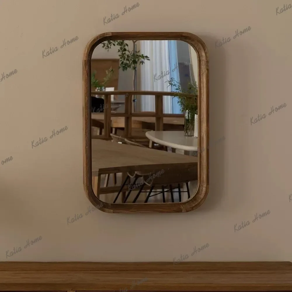 PG Solid Wood Furniture Living Room Wall-Mounted Decorative Mirror Customized Retro Hotel Bathroom High-Definition Vanity Mirror