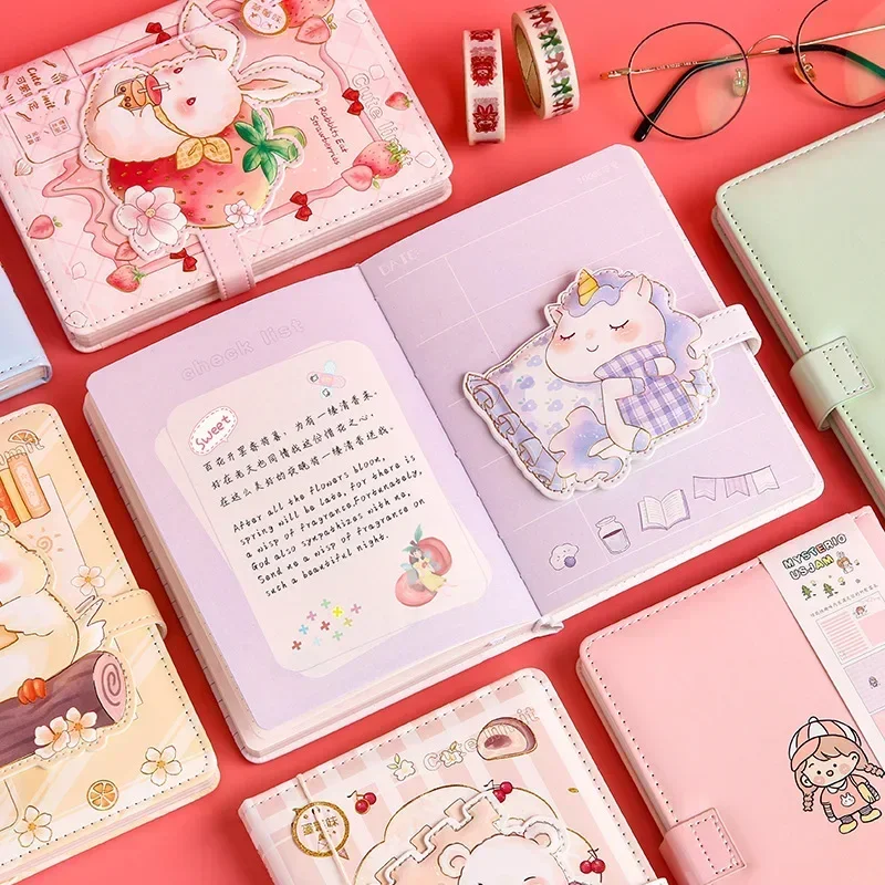 Student Book Color Girl Magnetic Diary Button Pages 224 Planner Notepad Cute Animal Agenda Illustration Notebook