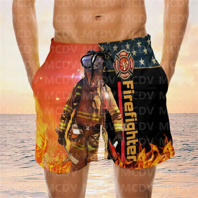 Funny Firefighter Horse Swim Trunks Beach Shorts Men's wim Shorts